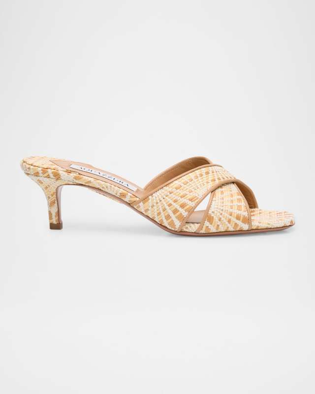 Bicolor Raffia Crisscross Slide Sandals